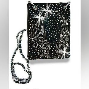 HANDBAG EXPRESS BLACK+STUDS,RHINESTONES WINGS PETITE CROSSBODY,PURSE